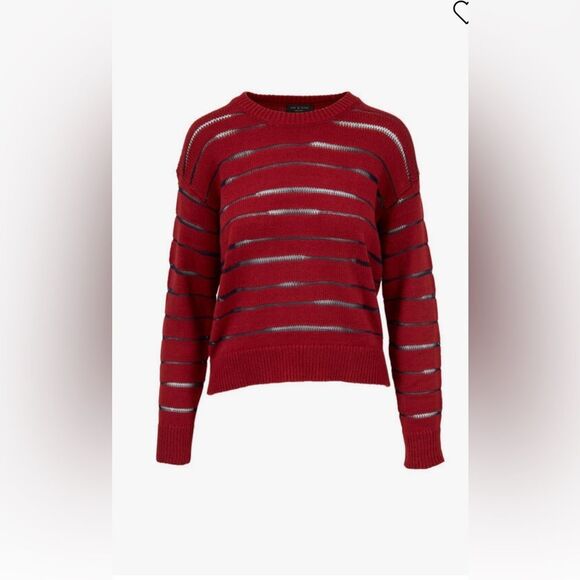 Rag & Bone Women’s Size Medium Red Blue Striped Penn Burgundy Crewneck Sweater - Picture 5 of 14